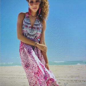 VENUS Pink and White Sleeveless Halter Sundress